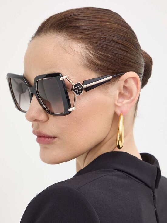 Philipp Plein Women Sunglasses Black Pink Grad Square SPP121S 0700 NEW AUTHENTIC main image 2
